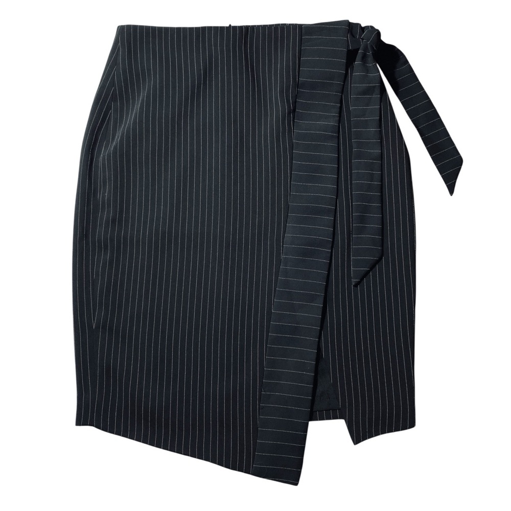 EXPRESS - Black Pinstriped Wrap Mini Skirt with Tie/Belt - Size 2